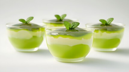 Delicious mint-infused layered desserts in glass cups with fresh garnish