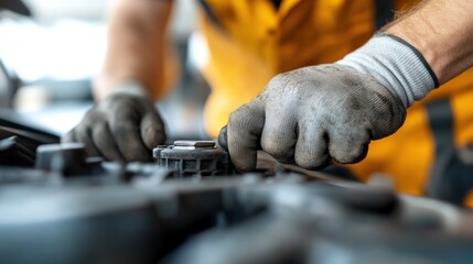 Mechanic working under the hood of a car in an auto repair shop, highlighting the technical expertise needed in vehicle maintenance
