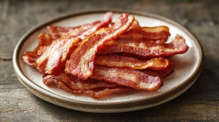 Crispy Cooked Bacon Strips on Plate