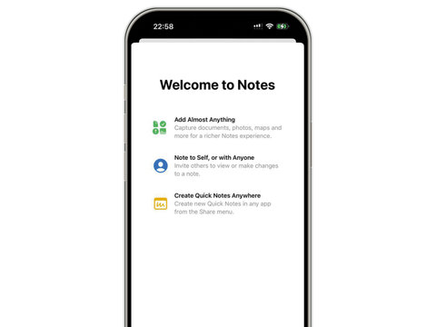 New iPhone 16 Pro Max, Welcome to Notes open on screen
