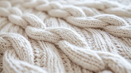 A close-up view of knitted fabric, showcasing the intricate intertwining of threads that create a textured and flexible material. The soft and cozy appearance of the fabric invites warmth