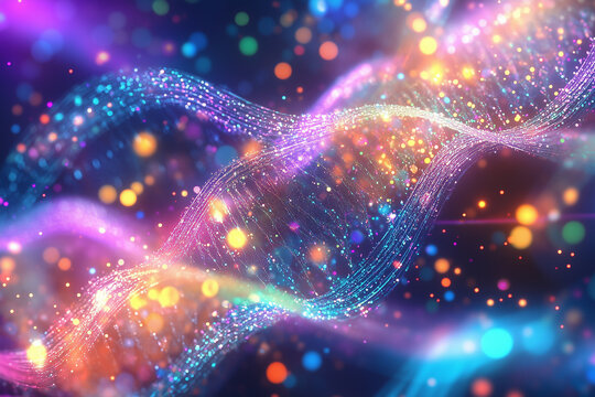 abstract visualisation of DNA sequencing with colorful particles

