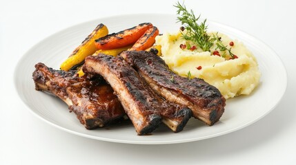 Grilled Ribs with Mashed Potatoes and Vegetables