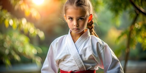 girl in karate and taekwondo kimono with belt