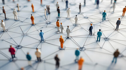 Large group of simple people shapes connected by lines