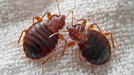 Closeup of bed bugs on white cloth highlights rising pest infestations in europe and control needs