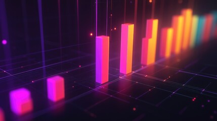 Colorful Data Visualization with Neon Bars and Lines