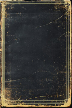 Worn-out black leather book cover with aged gold accents and scuffed edges.
