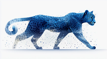 Fototapeta premium Blue mosaic panther walking elegantly in a sleek abstract artistic style. 