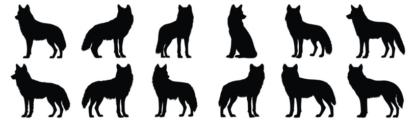 Wolf silhouette set vector design big pack of animal illustration and icon