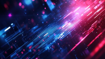 Obraz premium High-speed digital data stream in vibrant pink and blue