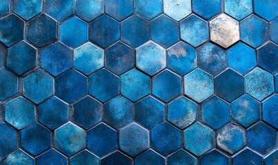 A blue hexagonal pattern with a metallic sheen