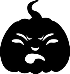 Disgusted Jack-o-lantern pumpkin face expression silhouette. Halloween party pumpkin carving. Stock vector illustration isolated on white background in flat style.