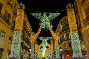 Christmas decorations on Marques de Larios street in Malaga, Spain