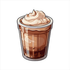 chocolate, dessert, cream, coffee, glass, food, sweet, ice, drink, isolated, milk, brown, cold, cup, white, whipped cream, delicious, beverage, ice-cream, icecream, sundae, gourmet, fresh, snack, ice 