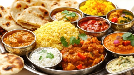 Colorful Indian Cuisine on a Silver Platter