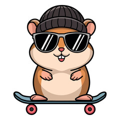 Naklejka premium Cool Hamster Wearing Sunglasses on Skateboard