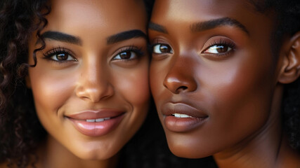 Portrait of two beautiful African women. Clean skin, face care.