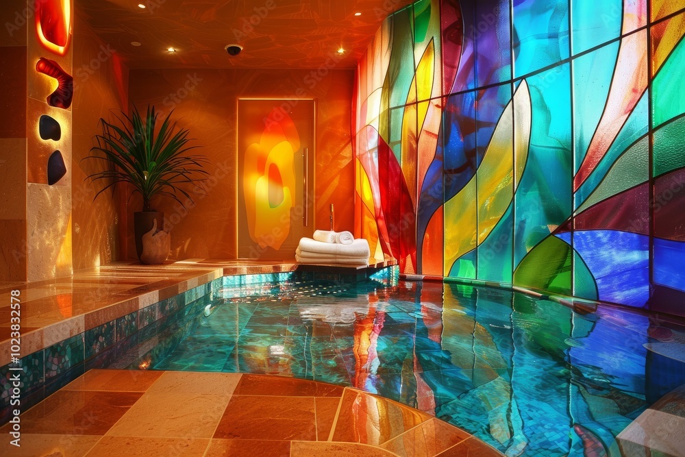 Wall mural Tranquil spa setting with a colorful abstract design.