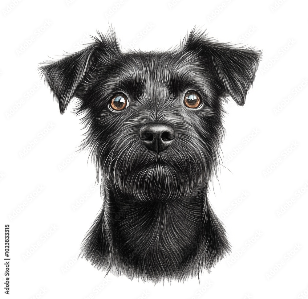 Wall mural border terrier dog illustration isolated on white background. groomed small dog face portrait for ca