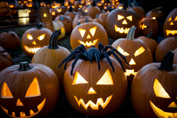Fototapeta premium halloween pumpkin, tarantula