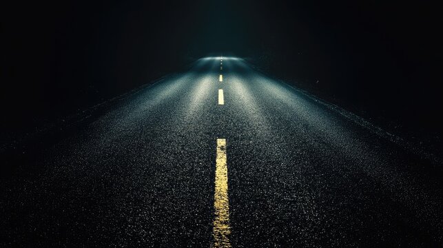 Dark asphalt road at night spooky theme