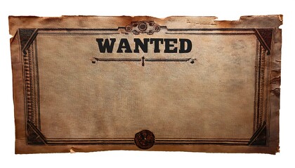 Old west wanted poster with faded edges, space for a photo, evoking 1800s frontier justice. Generative AI