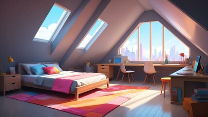 gray themed aesthetic minimalist attic interior concept illustration background