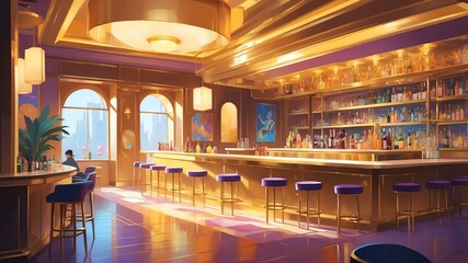 gold themed aesthetic minimalist bar interior concept illustration background