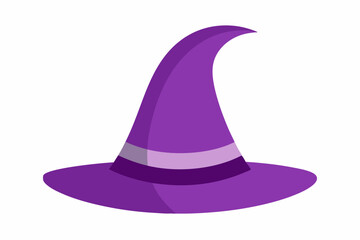 Purple old witch hat symbol of Halloween icon. Symbol of witchcraft. Halloween decorative element in flat style. Vector stock illustration isolated on white background.