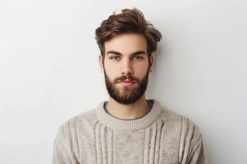 Obraz premium Serious young man in casual sweater with beard.