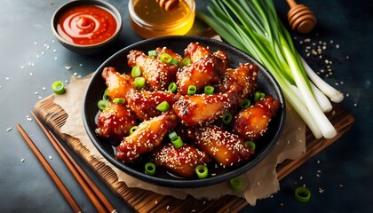  sriracha chicken wings with sesame and scallions tables and herbs