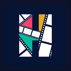Fototapeta premium Color film photo collage Letter H, logo design in modern sign form. Simple geometric corporate identity design.