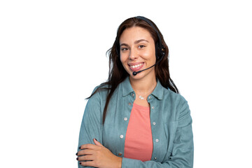 Smiling girl as a call center operator, ready to assist