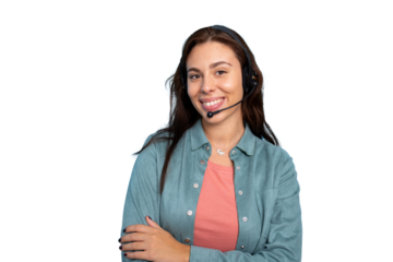Smiling girl as a call center operator, ready to assist