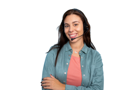 Smiling girl as a call center operator, ready to assist