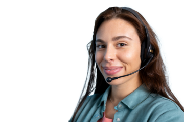 Smiling girl as a call center operator, ready to assist