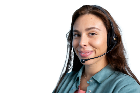 Smiling girl as a call center operator, ready to assist