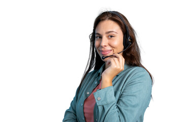 Portrait of a young female call center operator with a headset