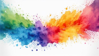 Fototapeta premium Vibrant rainbow watercolor splashes in various colors, spreading across a white background