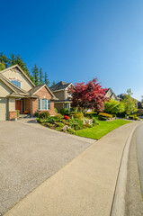 Fragment of a luxury house with a garage door in Vancouver, Canada. Horizontal orientation.