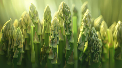 A bunch of green asparagus plants are shown in a field