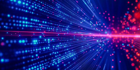 Fototapeta premium Colorful abstract light streaks and dots create a digital landscape of vibrant energy and motion at nighttime