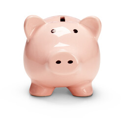 Pink Piggy Bank Isolated. Transparent PNG.