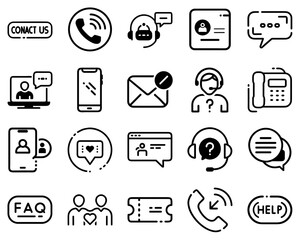 Contact and support icons in black and white line style