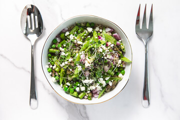 Fresh Spring Quinoa Salad with peas and feta