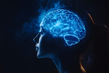 Head silhouette with brain linear illustration. Diseases and structure of the brain. 