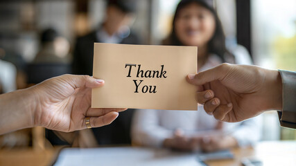 Thank you card exchange in a business meeting