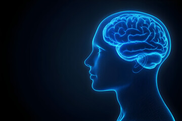 Head silhouette with brain linear illustration. Diseases and structure of the brain. Background for banner, flyer, advertising.
