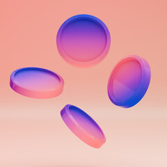 3d colorful rendering gradient pink and purple isolated coins set
